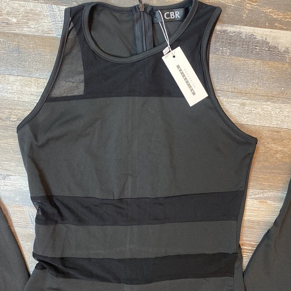 CBR black stretch jumpsuit size S-M NWT Back Zip Closure Mesh Details Curve - Picture 3 of 16